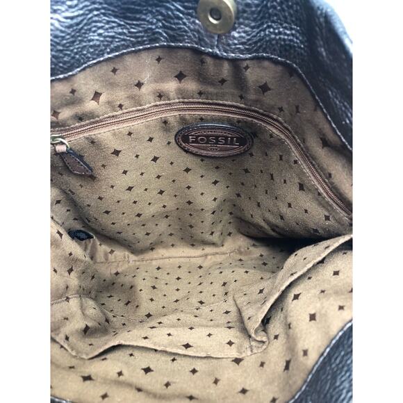 FOSSIL Metallic Silver Pewter Leather EXPLORER HOBO Convertible Handbag Purse - Picture 12 of 12